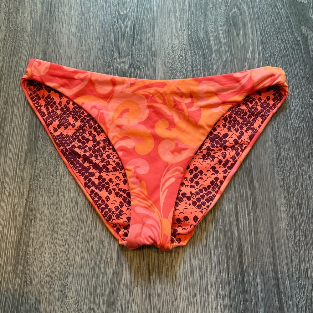 Maaji Coral and Maroon Reversible Bikini Bottom Size S